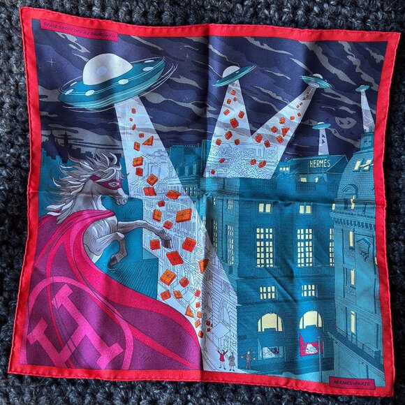 Hermès "Space Shopping au Faubourg" 42cm Silk Scarf
